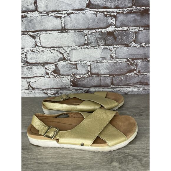 UGG Gold Leather Kamile Cross Strap Comfort Sandals Women Sz 10M US/41EU 1111040 - Picture 14 of 16